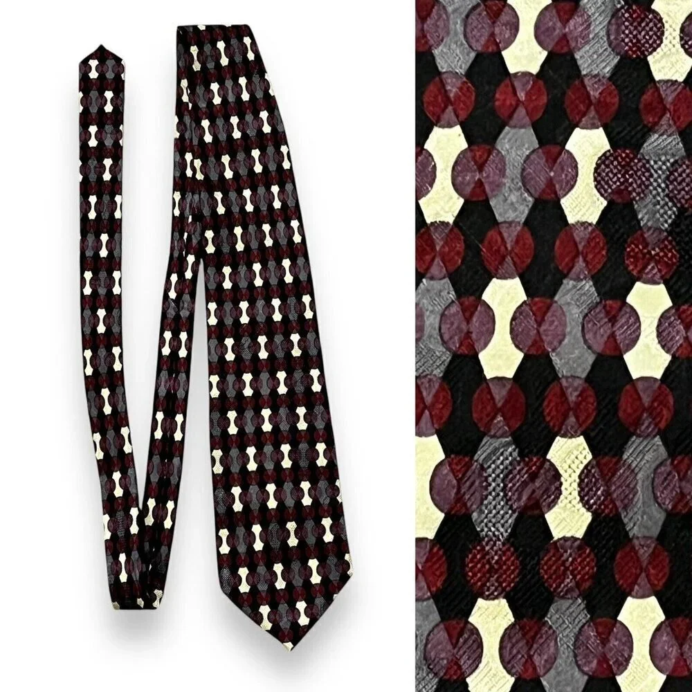 Jhane Barnes Silk Neck Tie Dots Diamonds Geometric Print Made in Japan Luxury - Picture 1 of 8